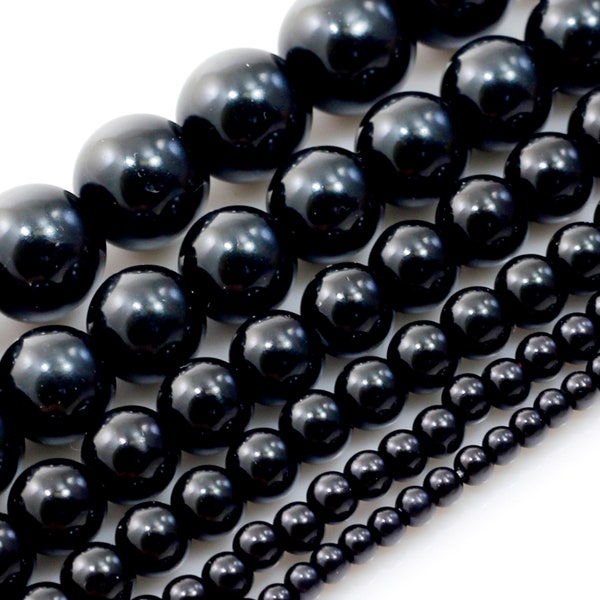 Black Glass Pearl Round Beads 3mm 4mm 6mm 8mm 10mm 12mm 15" Strand Jewelry Making Supplies Necklace, Bracelet, Earrings #23