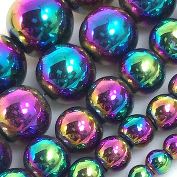 Rainbow Hematite Beads Elegant Colorful Gemstone Round Loose Bead 4mm 6mm 8mm 10mm 12mm 15"