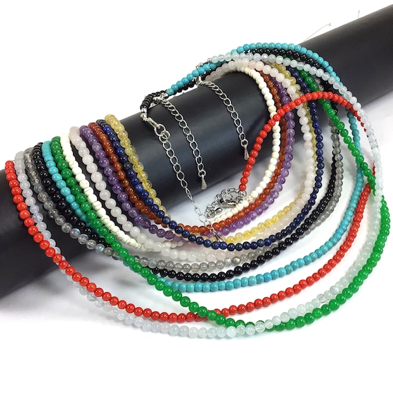 Dainty Gemstone Choker – Handmade 4mm Bead Necklace 14" - 24" Various