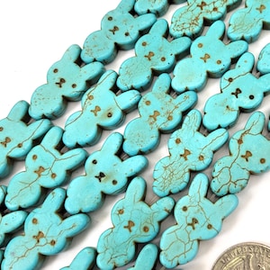 Turquoise Zuni Rabbit Bead Curved Double Side Rabbit Charm, Earrning Jewelry Animal Gemstones Beads 16pcs 27x15mm