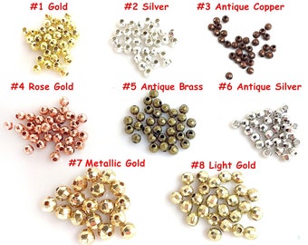 50pcs Rose Gold Brass Round Metal Beads Faceted Disco Ball Loose Spacers 4mm DIA 