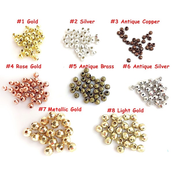 Bulk Metal Mirror Faceted Round Spacer Beads Alloy Round 3mm 4mm 5mm 6mm | Silver,Gold,Rose Gold,Brass,Copper | Jewelry Finding Spacer