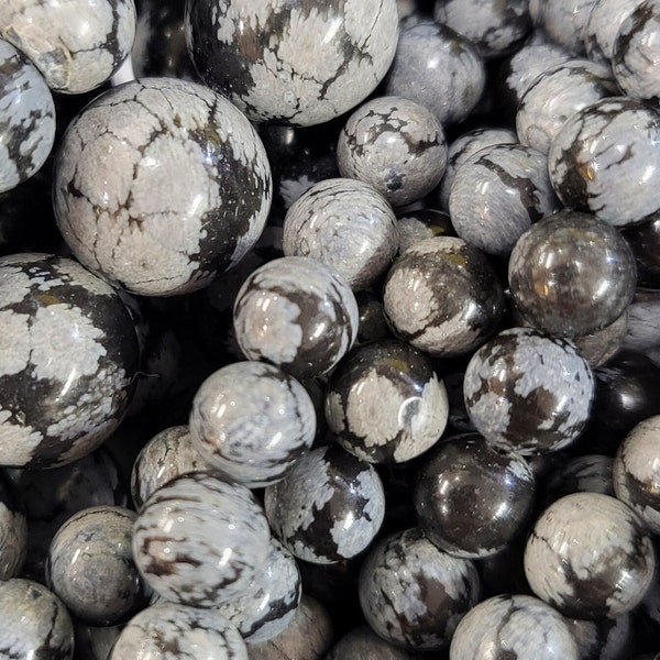 Black Snowflake Obsidian Beads AA Natural Gemstone Round Loose Beads 4mm 6mm 8mm 10mm 12mm 15" Strand