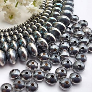 Handmade  High Quality Navajo Saucer Pearl .925 Sterling Silver Seamed Spacer Beads 3.3-9mm  Silver Beaded for Bracelets & Necklaces