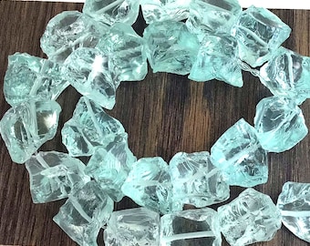 Aqua Blue Crystal Quartz Faceted Nugget Beads Large Rough Bead 15" Strand | Glass Crystal 18mm-22m | Jewelry Quartz Making Supplies
