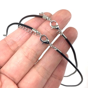 Clasp Cord Brown Leather Cord Necklace w Silver Clasp And Cord Ends 18&quot; | Black Leather 2mm 3mm Brown-2mm 3mm Leather Necklace Rope Chain
