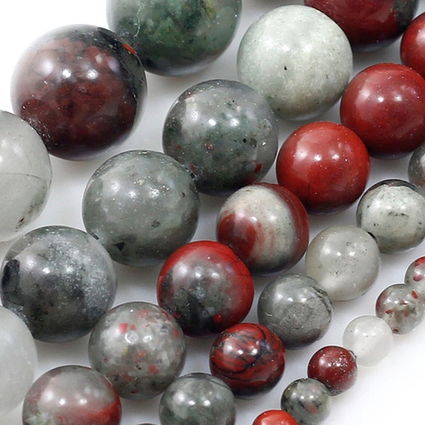 Genuine Bloodstone Beads Natural Gemstone Smooth Round Loose Beads African Bloodstone Crystal Stone 4mm 6mm 8mm 10mm 12mm 15" Strand