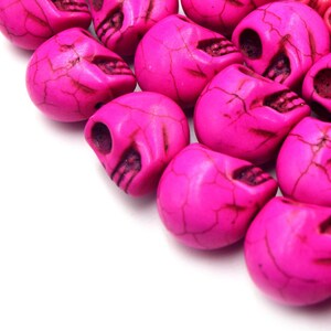 7mm Halloween Skull Beads, Turquoise Howlite Bone Decor (15" Strand) Pink