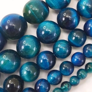 Turquoise Blue Tiger&#39;s eye Stone Bead AA Natural Gemstone Round Loose Beads 4mm 6mm 8mm 10mm 12mm 16mm 15&quot; Strand Hawk eye