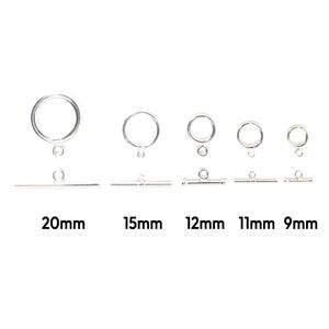 REAL Sterling Silver Toggle Clasp 1 Set 9mm 11mm 12mm 15mm 20mm Ring Connector Attach Clasp Findings Plain Round 925 Stamped Toggle Clasp