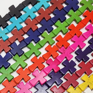 Multi Color Stone Cross Pendant Cross Bead Gemstone Bead Howlite Magnesite Turquoise Spacer 35X30mm Cross Jewelry Pendant Necklace 5pc 10pcs