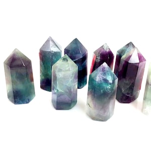Natural Rainbow Fluorite Towers Gemstones Fluorite Wand Crystal Hexagonal Single Pointed Power Stone Wand Protection Stone, Quartz Tower