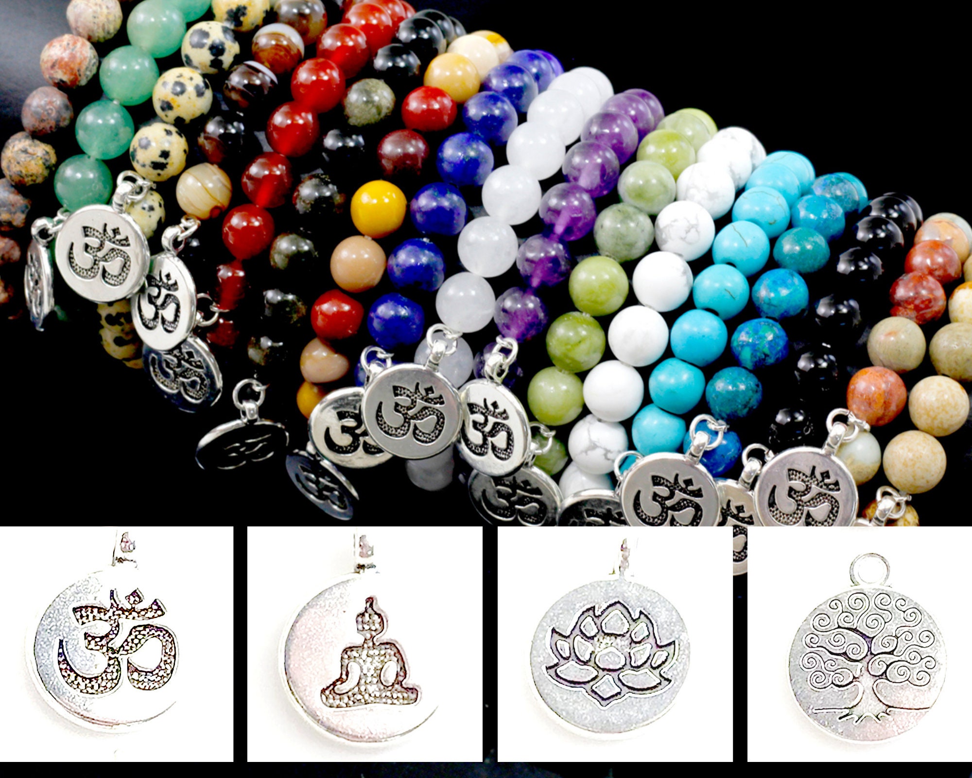 Natural Gemstone Beaded Charm Bracelet Yoga Stretch Bracelet