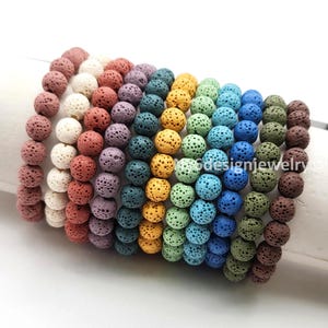 LAVA Bracelet Men Beaded Bracelet Handmade Healing Round Beaded Balance Bracelet 7.5" Essential Diffuser Stretch Stress Relief 6mm 8mm 10mm
