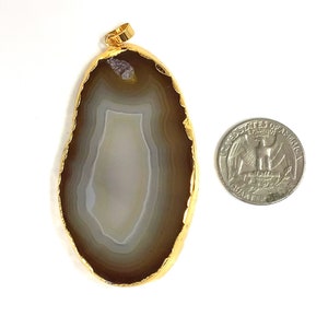 Natural Agate Geode Large Pendant Raw Gemstone Gold Coated Agate Slice Smooth Double Side Necklace Making