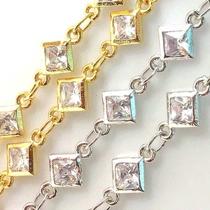 Cubic Zirconia Chain | Diamond Shape Gold Chain, Silver Chain | Sold by FT for Necklace,Bracelet | Women Chain | Chain Gift