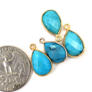 Turquoise Pendant Charm Sterling silver gold Solid Pendant, Faceted, Teardrop Pendant, Statement, Turquoise Blue Stone