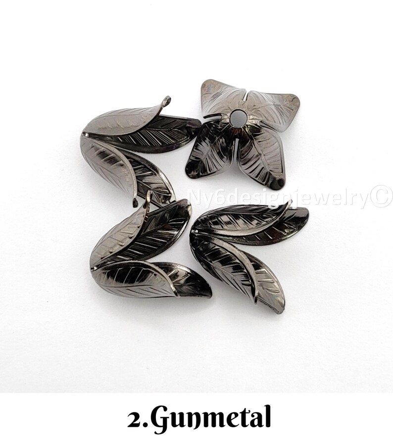 Flower Bead Caps, Rose Gold, Copper, Antique Brass, 7 Colors Jewelry Finding (4Pcs) image 4