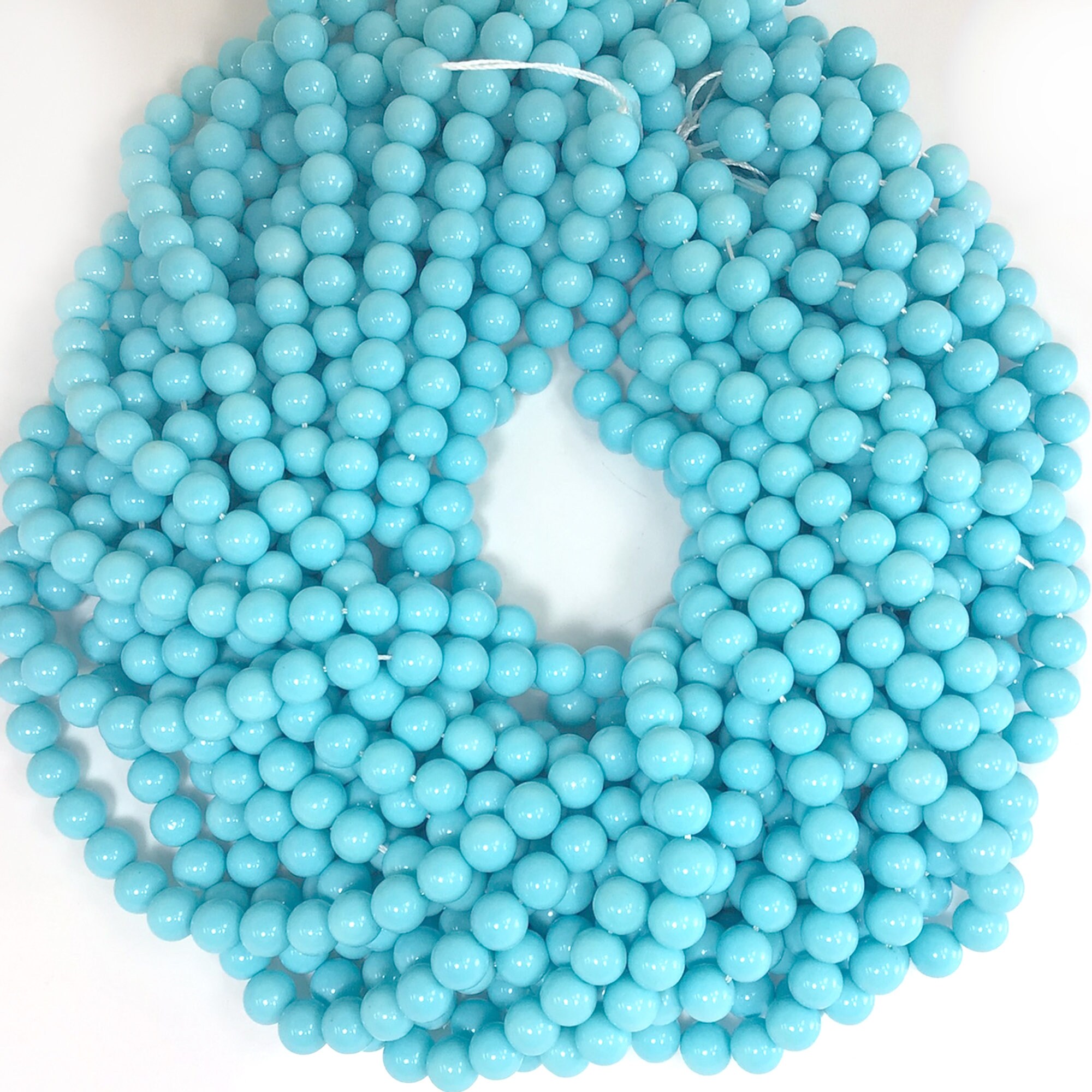 Lot De 70 Perles Vintage En Verre Bleu Turquoise - Forme Croissant De Lune