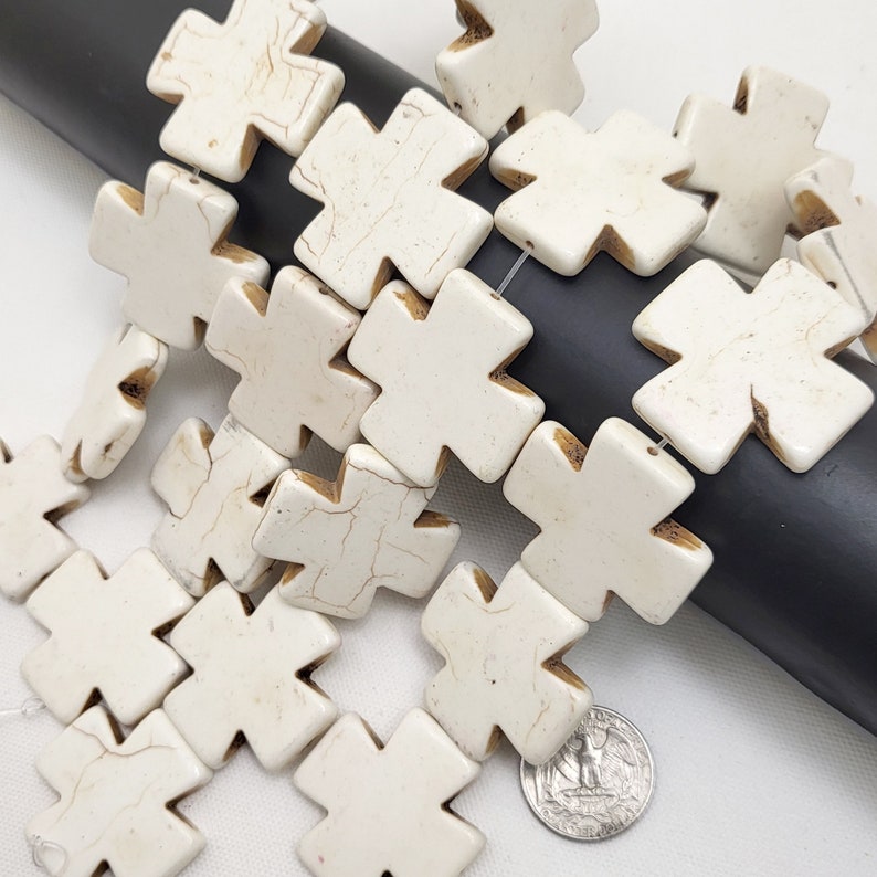 White Howlite Cross Bead Large Greek Equal Cross Square Howlite ...