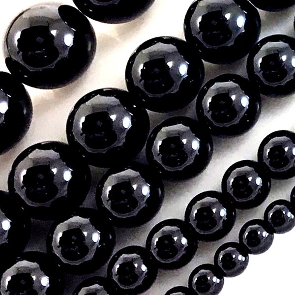 Natural Black Onyx Beads AAA Gemstone Round Loose Bead 3mm 4mm 6mm 8mm 10mm 12mm 15" Strand