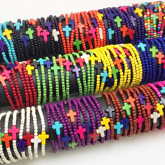 Multicolored Beaded Cross Bracelet Multicolored Beaded Cross Bracelet