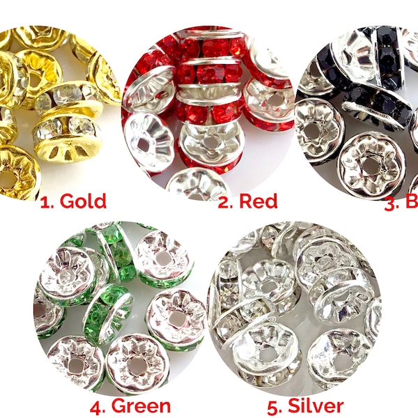 Rhinestone Spacer Beads Crystal Rondelle Sparkle Silver Plated Connector 4mm 5mm 6mm 8mm 10mm 12mm for Jewelry Making Craft Charm Clear Bulk