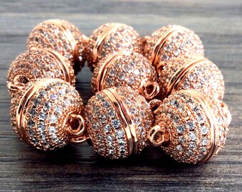 Rose Gold Micro Pave CZ Magnetic Clasps for Jewelry Making 6-14mm