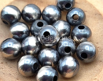6mm Oxidized Sterling Silver Round Pearl Beads for Navajo Style Pearl Bracelets