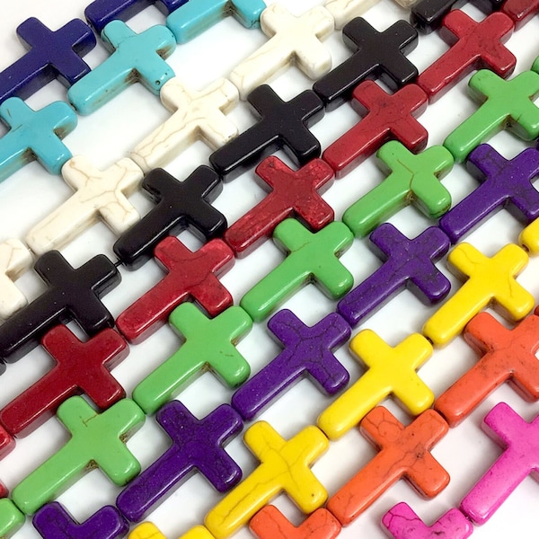 Multi Color Turquoise Cross Beads AA Natural Gemstone Howlite Magnesite Turquoise Spacer Loose Bead 15" Strand Jewelry Making 15mm 25mm 30mm