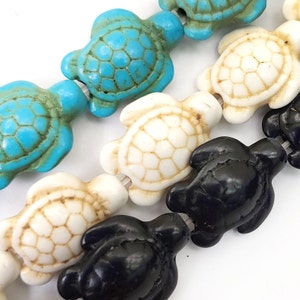 Stone Turtle Charm Turquoise Beads Gemstones Tortoise Howlite Turquoise Beads 15&quot; Strand 17x13mm 23pcs Zuni Animal Zuni Fetish