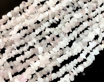 Rose Quartz Chip Beads: Off White Pink Gemstone, 32" Strand