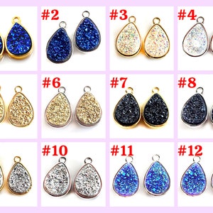 Agate Druzy Pendant Teardrop 1 pc Gold Bezel Black,Blue,Gold,Silver,Red Jewelry Supplies 15x10mm Charm