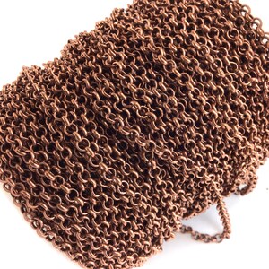 Copper Rolo Chain 3mm 4mm 5mm 6mm 7mm Round Link Loop Chain Copper Chain Necklace, Bracelet, Anklet, Handbag Sold by FT Soldered Men Women
