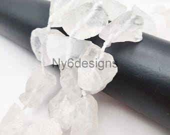 Crystal Quartz Rough Nugget Strand – Natural Gemstone Beads 15" 20mm
