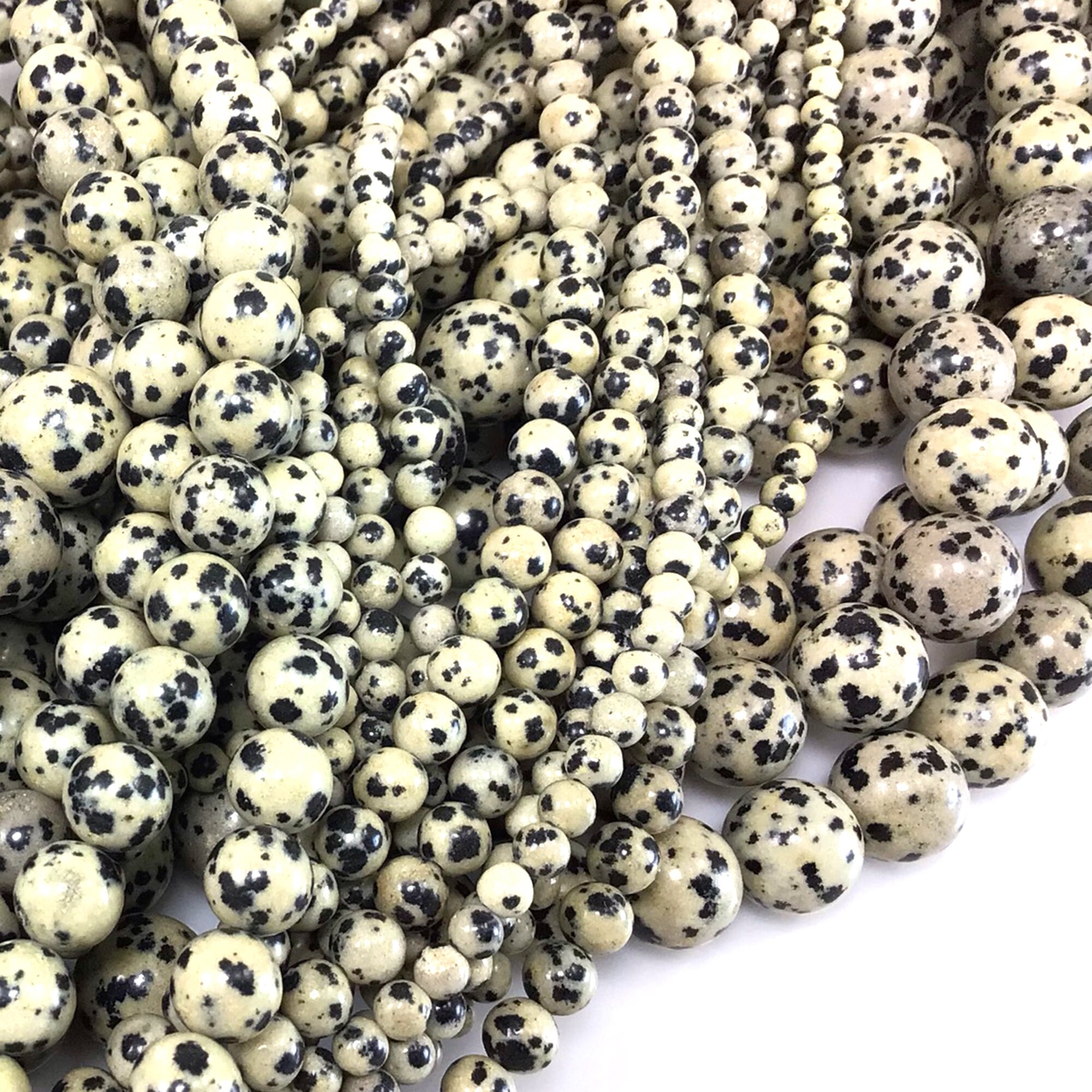 8mm Natural Dalmatian Jasper Round Mala Beads 15" 