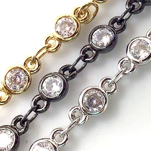 CZ Chain Cubic Zirconia Chain Brass Metal Rosary Chains Round for DIY Jewelry Making Supplies Gold silver Gunmetal | Women Chain Beading