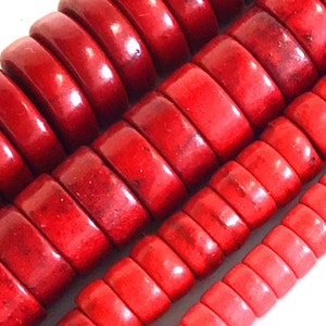 5 Size Red FireBrick Howlite Turquoise Heishi Bead Magnesite Turquoise Disc Gemstone Bead 4mm 6mm 8mm 10mm 12mm 15" Strand