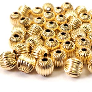 5mm 14K Gold Filled Straight Corrugated Round Beads for Jewelry Making Gold Beads to Make Jewelry Bulk Metal Gold Beads High Quality 6pcs