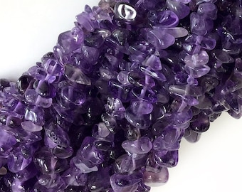 Purple Amethyst Chip Beads, Natural Gemstone Nugget Strand (15"/32")
