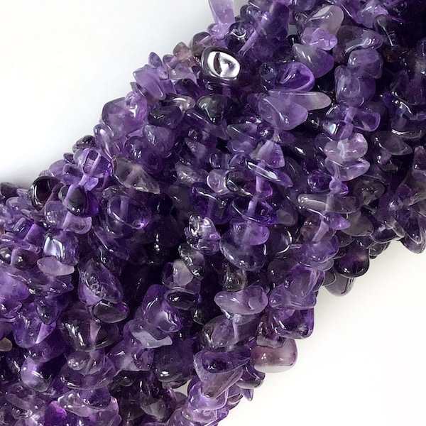 Purple Amethyst Chip Natural Gemstone Beads Assorted Stones 15" / 32" Strand Irregular Nugget Freeform Small Gemstone Crystal Chips Necklace