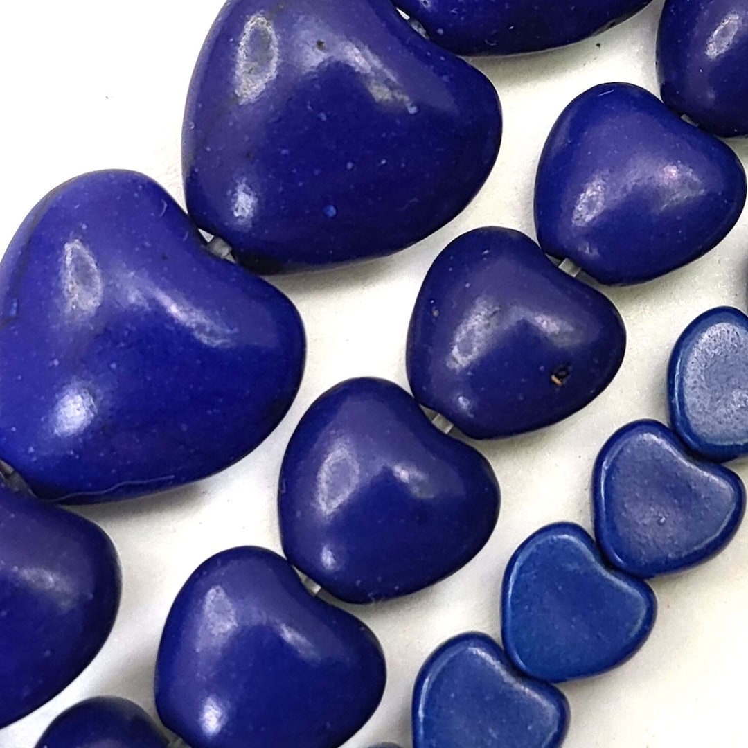 Dark Blue Heart Beads: Howlite Magnesite Turquoise, 6-12mm 15