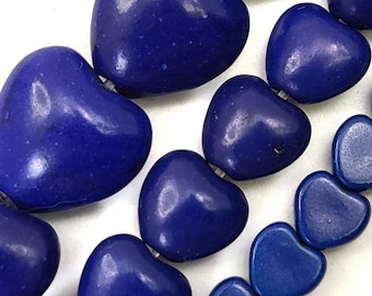 Dark Blue Heart Beads: Howlite Magnesite Turquoise, 6-12mm 15