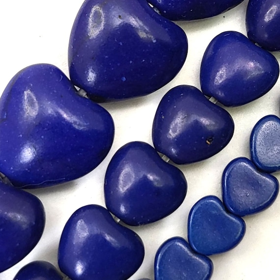 Dark Blue Heart Beads: Howlite Magnesite Turquoise, 6-12mm 15