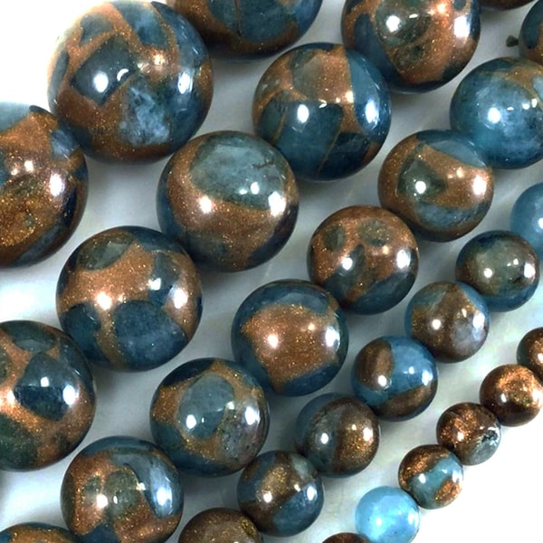 Turquoise Blue Impression Jasper Beads AA Cloisonne Jasper Variscite Smooth Bead 4mm 6mm 8mm 10mm 12mm 15" Strand Aka Copper