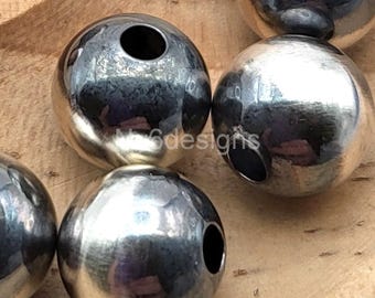 12mm Sterling Silver Oxidized Desert Pearl Beads – Navajo Style Pearl Round Seamed Spacer Beads Sold by pcs