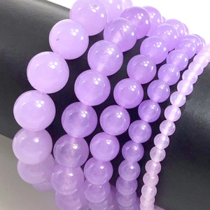 Purple Lavender Jade Bracelet Stretch Elastic Crystal Healing Gemstone Round Beaded for Men,Women 4mm 6mm 8mm 10mm 12mm 7.5&quot;