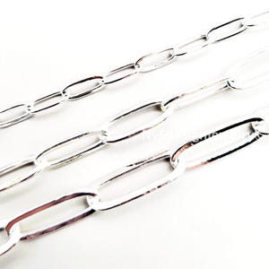 Silver Paperclip Chain Drawn Link Chain, Paper Clip Chain Elongated Rectangle Chain 3x6mm, 5x14mm, 4x10mm Sold by FT for Necklace,Bracelet