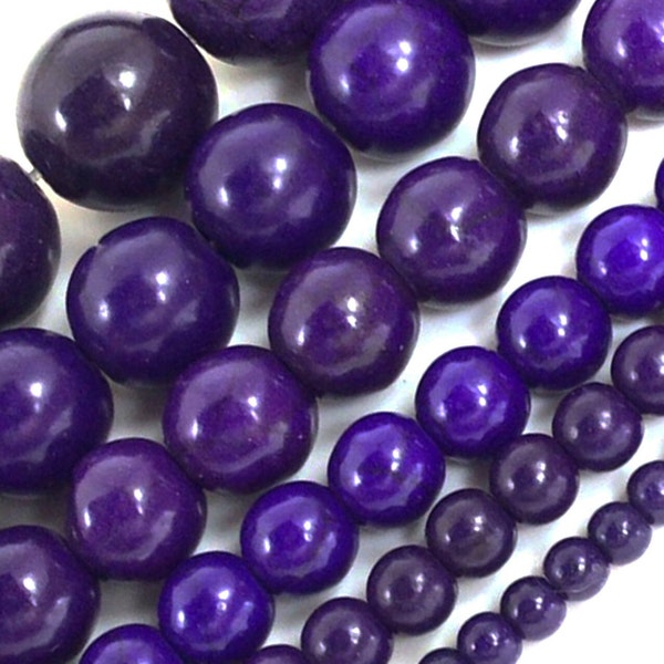 Dark Purple Bead Turquoise Howlite Natural Gemstone Round Loose Beads 4mm 6mm 8mm 10mm 12mm 14mm 15" Strand Magnesite Turquoise Stone