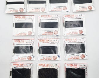 Black Natural Silk Beading Thread with Needle, German-Made, Size 0-16, 2 Meters